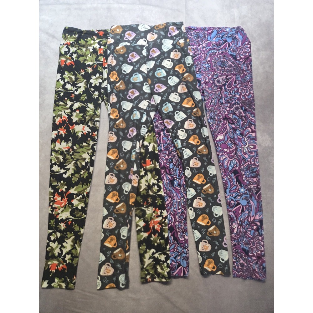 LuLaRoe Leggings Lot of 3 Multicolor Prints One Size Floral Paisley Coffee Mugs
